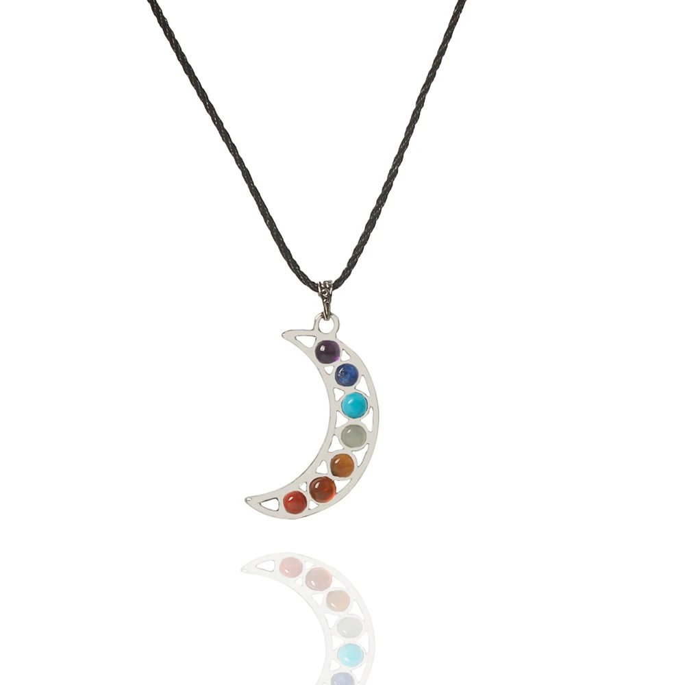 Ожерелье с подвеской в виде ангела медитации цветка семь бусин натуральный