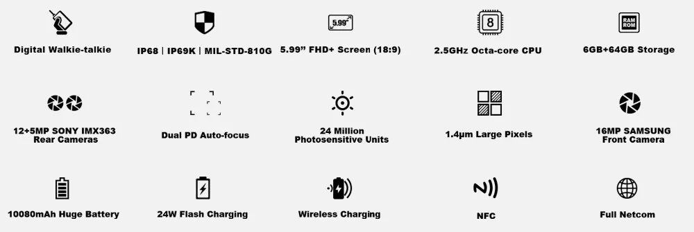 Doogee S80 IP68 Водонепроницаемый телефон 5,9" Helio P23 Восьмиядерный Android 8,1 6 ГБ+ 64 ГБ 16MP 10080 мАч цифровая рация смартфон