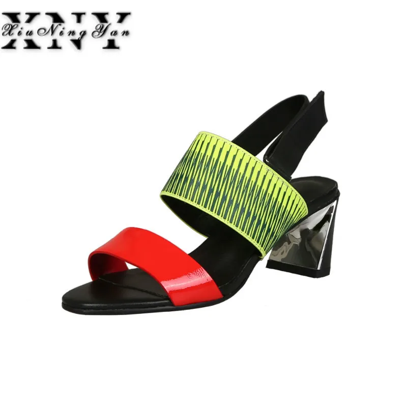 

XIUNINGYAN Women Sandals Strange High Heel Summer Gladiator Sandal Wedge Shoes Mixed Colors Woman Sexy Valentine Shoes Woman