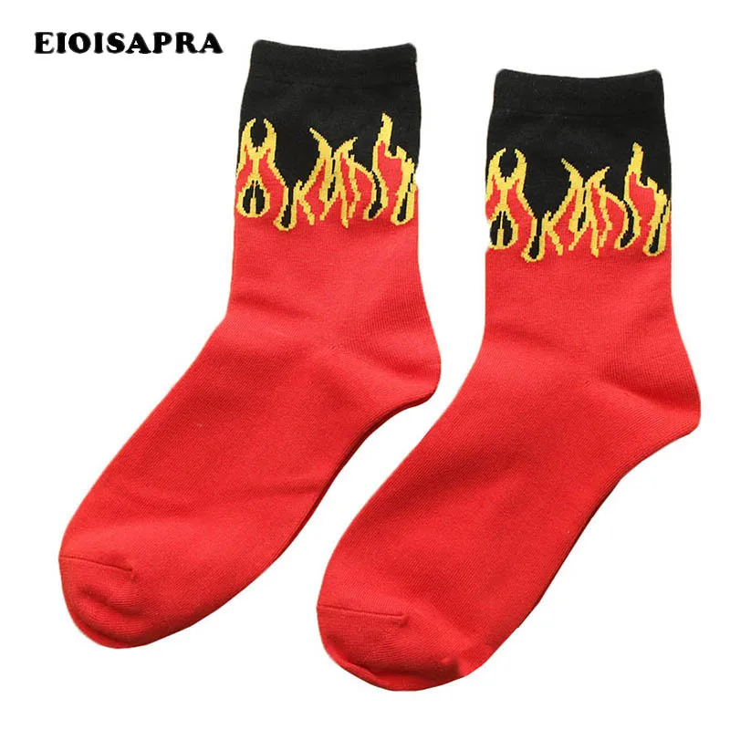 

[EIOISAPRA]Unisex Classic Street Skateboard Red Flame Pattern Socks Fashion Hip Hop Design Crew Socks Jacquard Fire Long Socks