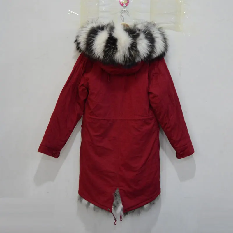Long style Luxury real fox fur women parka coat black &amp white grey joint lining winter | Женская одежда