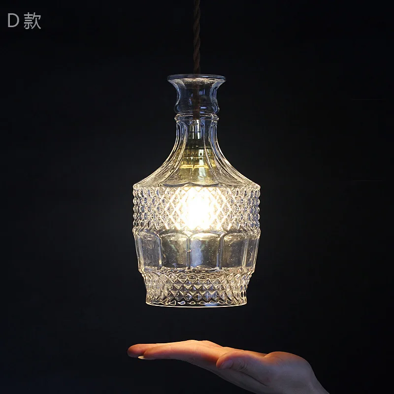 Современные минималистические винтажные подвесные светильники для винных бутылок кафе/бар лампы с одним стеклянным плафоном для декорации помещений и освещения E27.