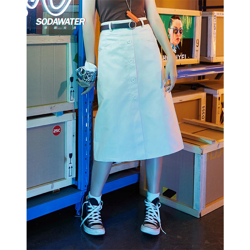 Женская трапециевидная юбка SODAWATER однобортная длинная средней длины с высокой