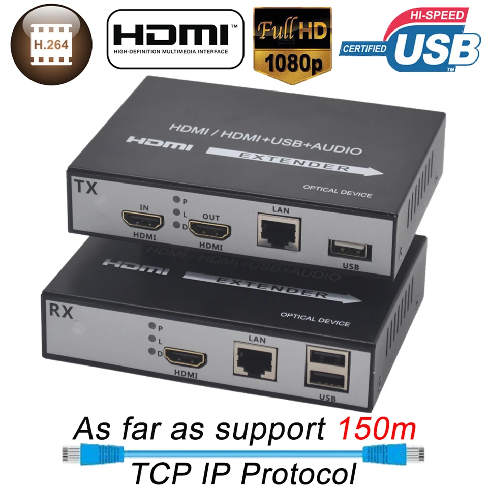 2020 150 м HDMI USB удлинитель RJ45 IP сеть KVM Over более Cat5 Cat5e Cat6 H.264 с выходом|Кабели HDMI| |