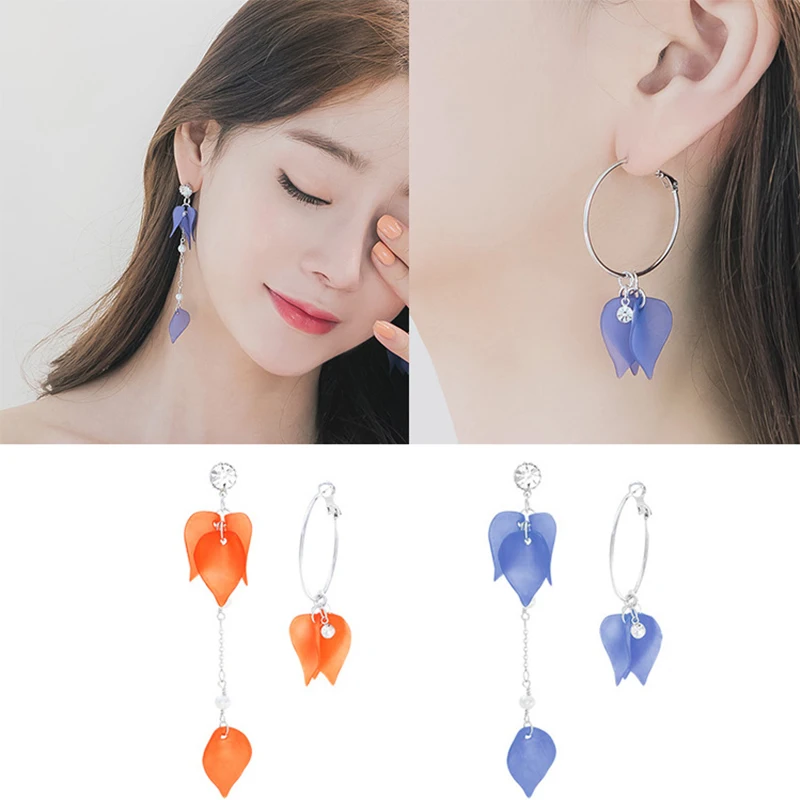 Korean Asymmetric Zircon Earrings Boucle D'oreille Femme Matte Multilayer Petal Leaf Drop For Women Statement Jewelry | Украшения и