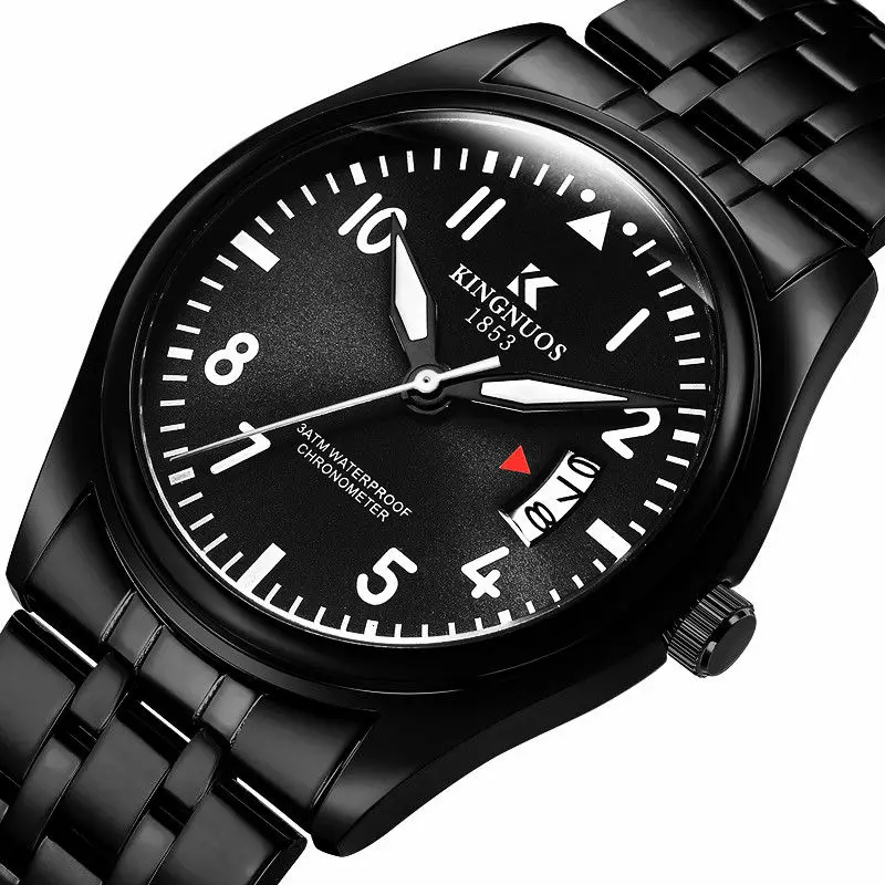 steel black black Модные мужские часы с календарем, 30 м, водонепроницаемые спортивные мужские часы, высокое качество, нержавеющая сталь, ремешок для часов, мужские наручные часы, Роскошный топ - Цвет: steel black black