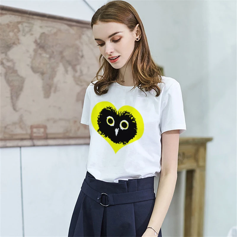 Harajuku Aesthetic Tshirt Women Cotton 2019 Funny Cut Owl T-shirt Female Short Sleeve Sexy T Shirt Tumblr Plus Size Tops Tees | Женская