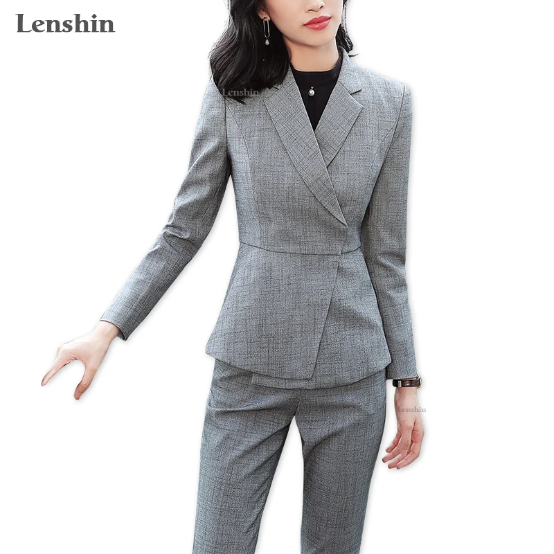 Lenshin, комплект из 2 предметов, высококачественный Деловой брючный костюм, блейзер, Офисная женская униформа, дизайнерская женская деловая куртка и штаны, рабочая одежда
