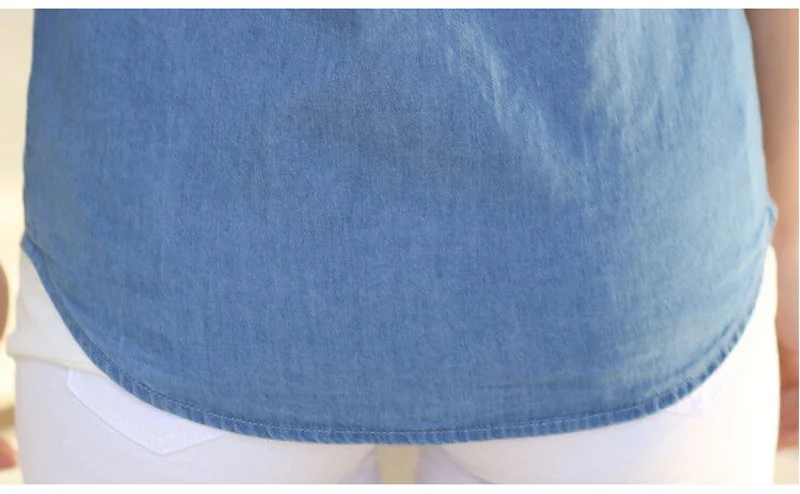 2018 Сексуальная женская верхняя одежда блузка с карманами летняя джинсовая