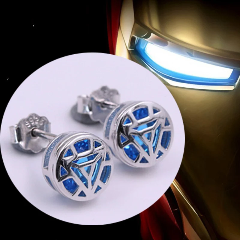 Женские серьги гвоздики с Железным человеком Arc Reactor S925 Серебряное ювелирное