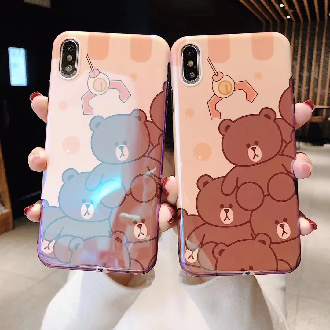 Cartoon ins crocodile Brown Bear Blu-ray with bracket Cover for iphone 11 Pro X XS Max Xr 7 8 6 6s Plus toy doll Case Fundas |