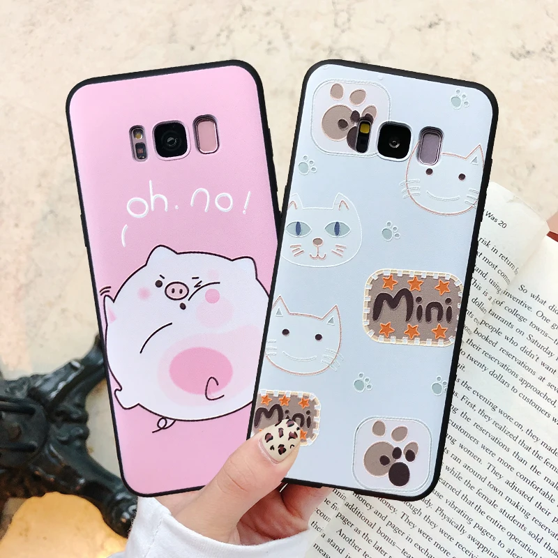 YHBBCASES для samsung Galaxy S8 S9 S10 Plus 3D рельефный мягкий чехол с мультяшным рисунком Note 8 9 A8S C9