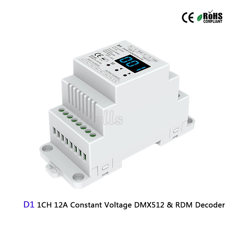 

D1/D1-L Constant Voltage DMX512&RDM Decoder 12-36VDC 1CH 12A led DMX512 Decoder controller for single color led strip