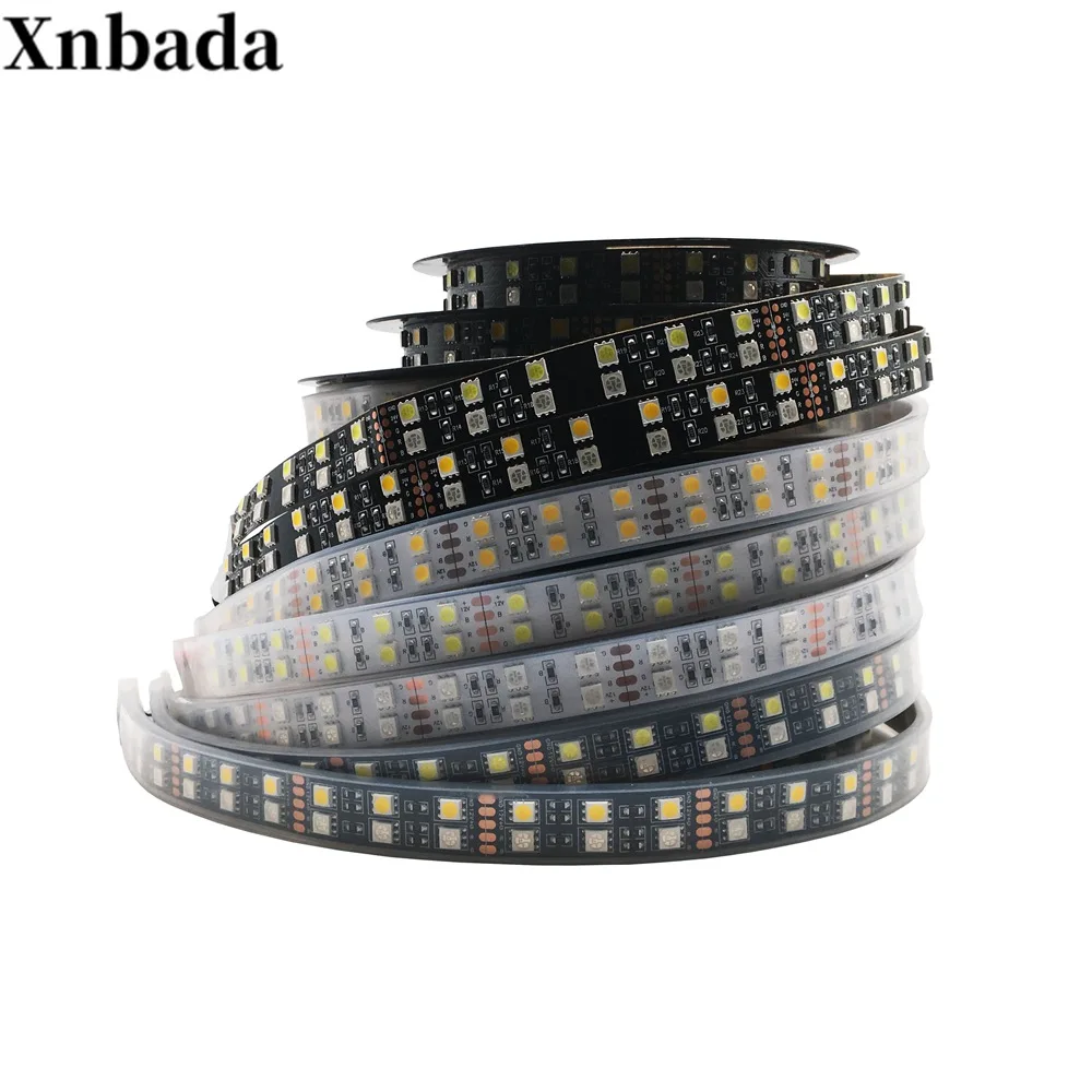 Double Row 5050 RGB/RGBW Led Strip 120Leds/m White/Warm White Led Flexible Light White/Black PCB IP30/IP67 DC12/24V