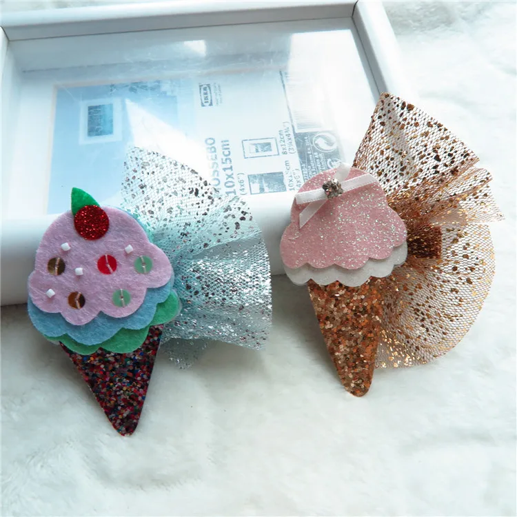 Бутик ins 15 шт. модные милые фетровые заколки для волос Icecream блестящие кружевные