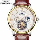 Мужские часы лучший бренд класса люкс GUANQIN 2017 мужчин Watch Sport Tourbillon Автоматическая Механическая Кожа наручные часы Relogio Masculino