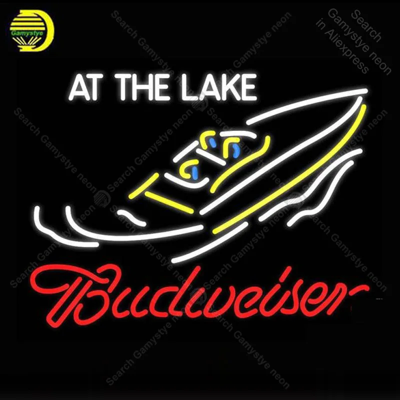 

Neon sign For Budweiser At The Lake Neon Bulb sign Business display Boat Iconic Handcraft Lamp advertise Letrero enseigne lumine