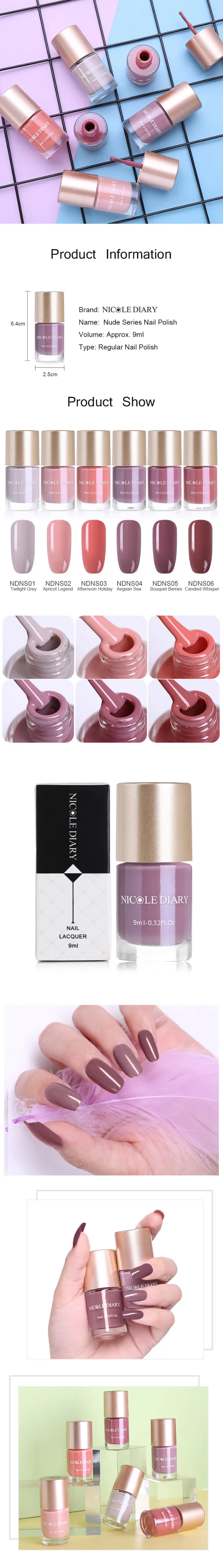 NICOLE DIARY 9ml Nail Polish Series Varnish Polish Quick Dry Eco-friendly Nail Art Lacquer 6 Colors