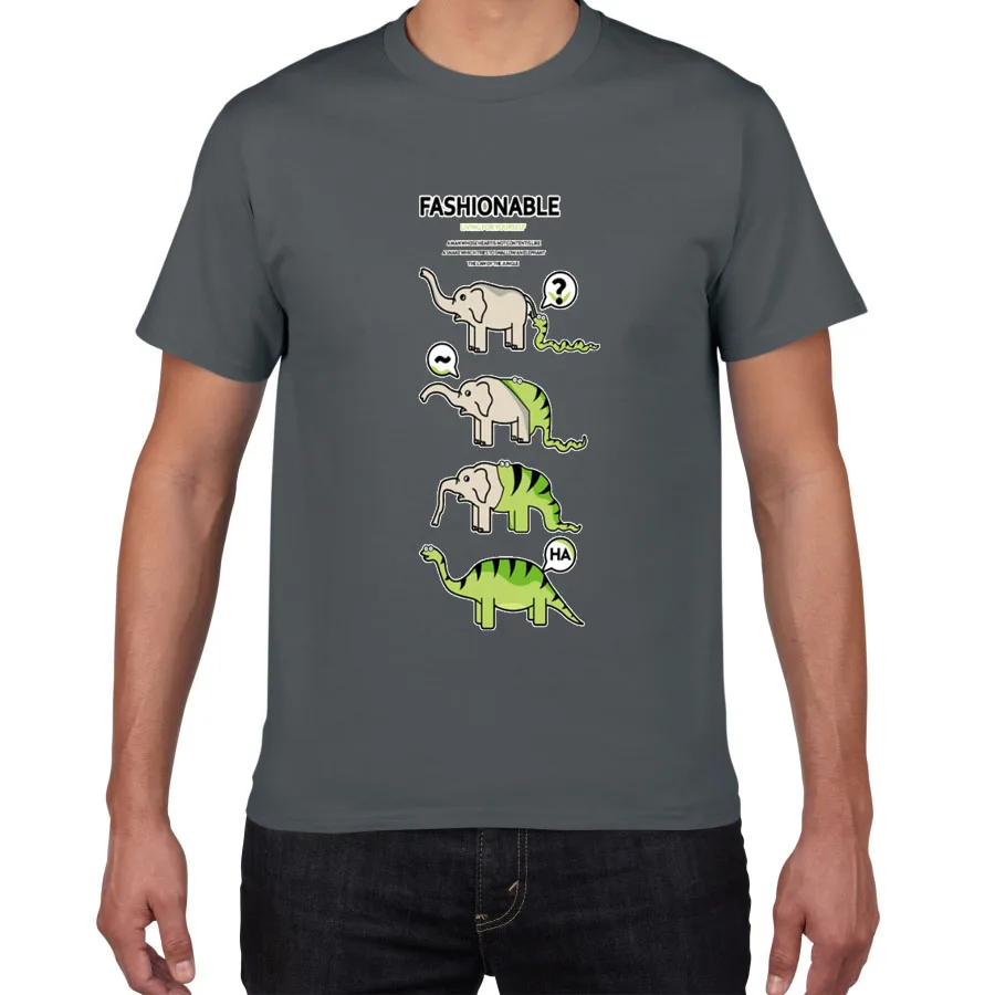 Snake Eating Elephant: Evolution to Dinosaur - Funny Graphic Novelty T-Shirt for Men, 100% Cotton Streetwear image 3