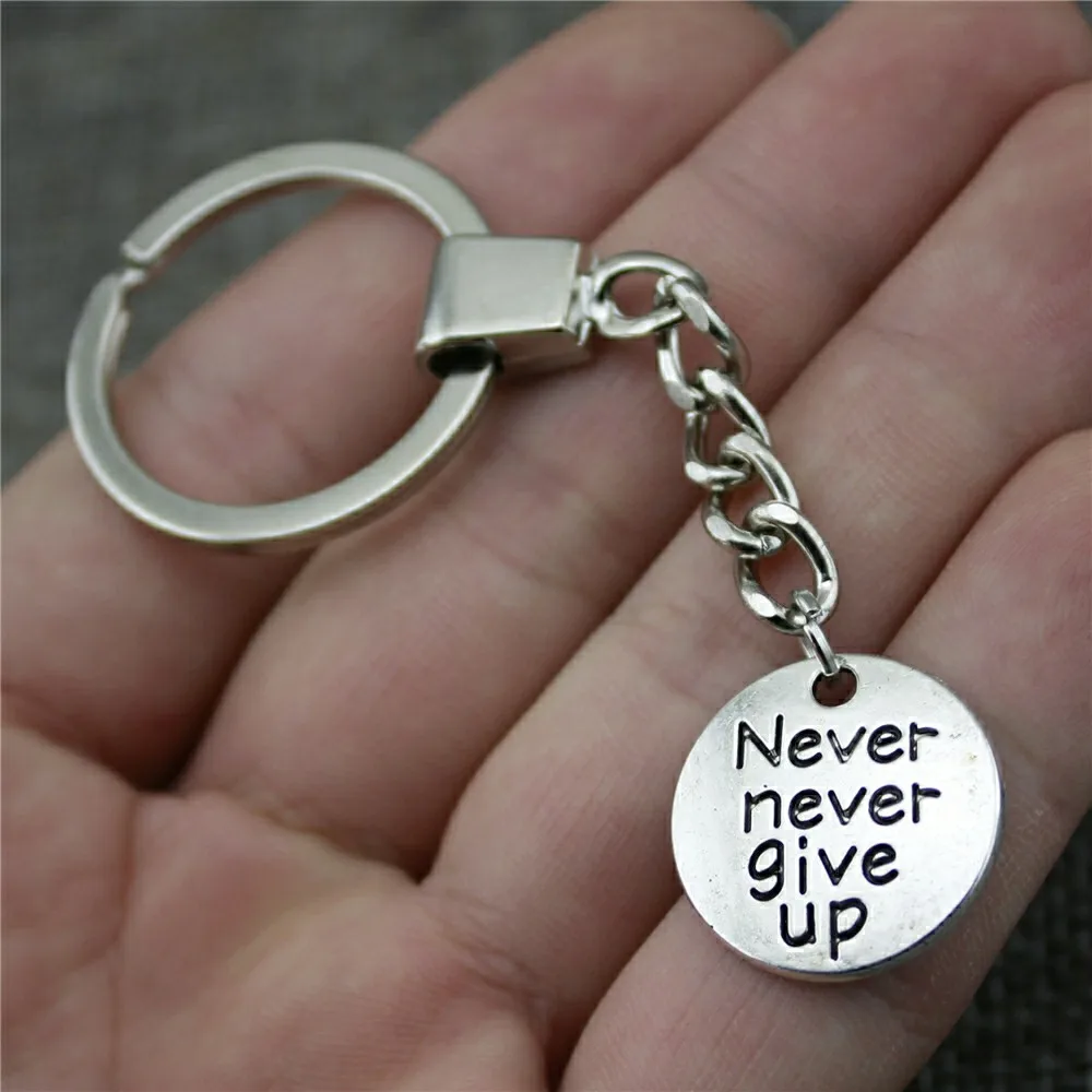 Кольцо для ключей 20x20 мм никогда не &quotNever Give Up&quot бирка античное серебро Цвет Для