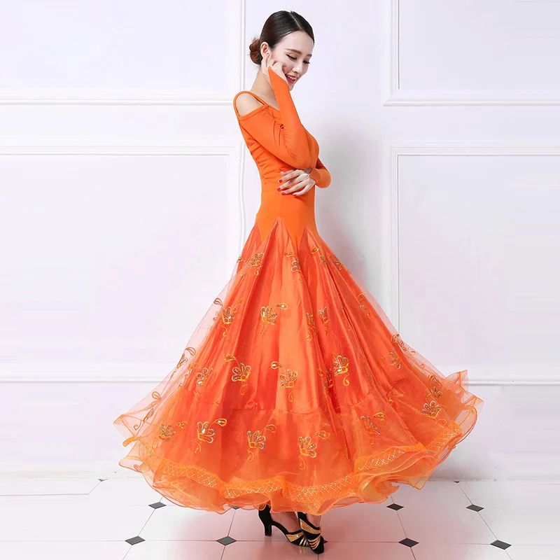 Платье для Бальных соревнований оранжевый вальс Бальные танцы | Тематическая