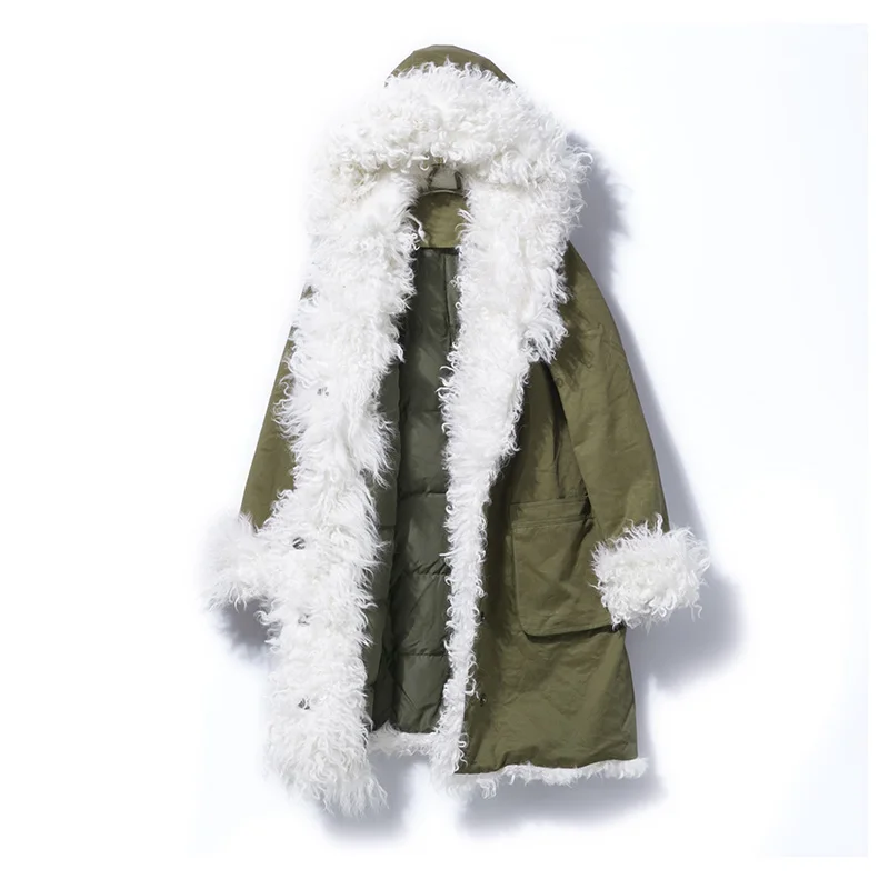 Пальто с натуральным мехом 2018 длинная пуховая парка свободная зимняя куртка для