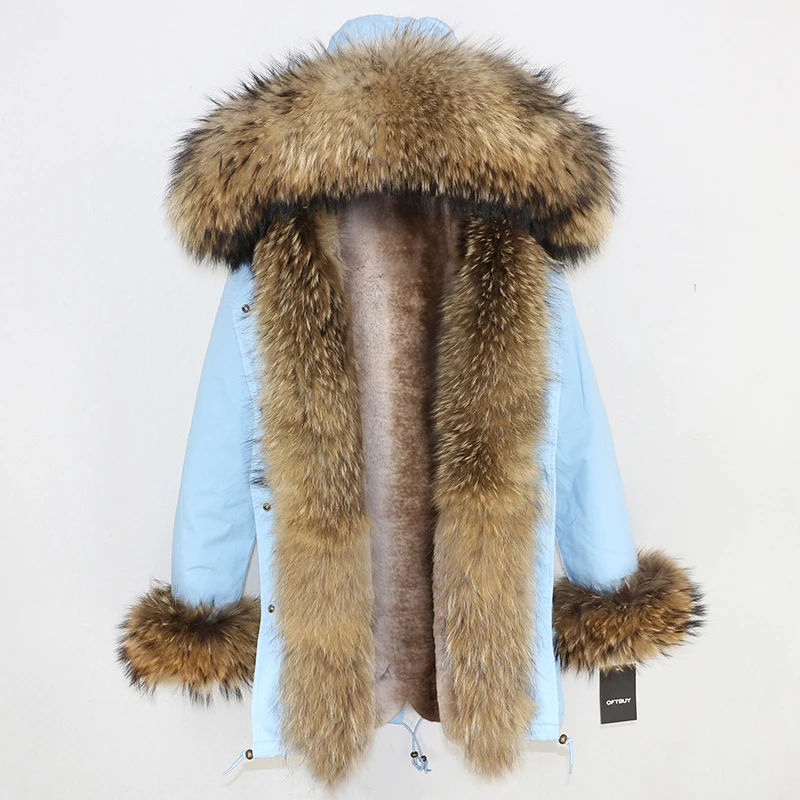 light blue natural F Зимняя женская куртка, бренд, длинная парка, пальто с натуральным мехом енота, воротник из натурального меха, теплая Толстая Уличная одежда, повседневная верхняя одежда - Цвет: light blue natural F