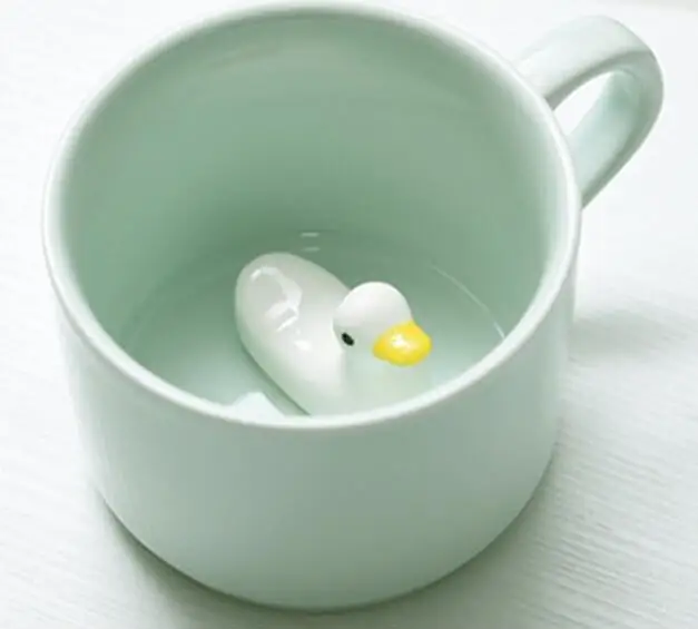 Duck Креативный 230 мл 3D kawaii мультфильм животных Керамическая молочная чашка Милая панда кофейная кружка подарок на день рождения - Цвет: Duck