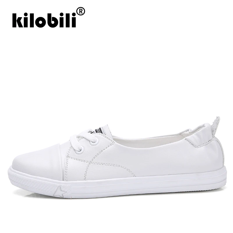 Kilobili/2019 весенние женские туфли на плоской подошве белые лоферы со шнуровкой