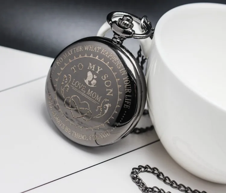 

Кварцевые карманные часы с надписью «I Love You» «Love Mom», ожерелье с черным брелоком, подвеска с цепочкой для маленьких мальчиков