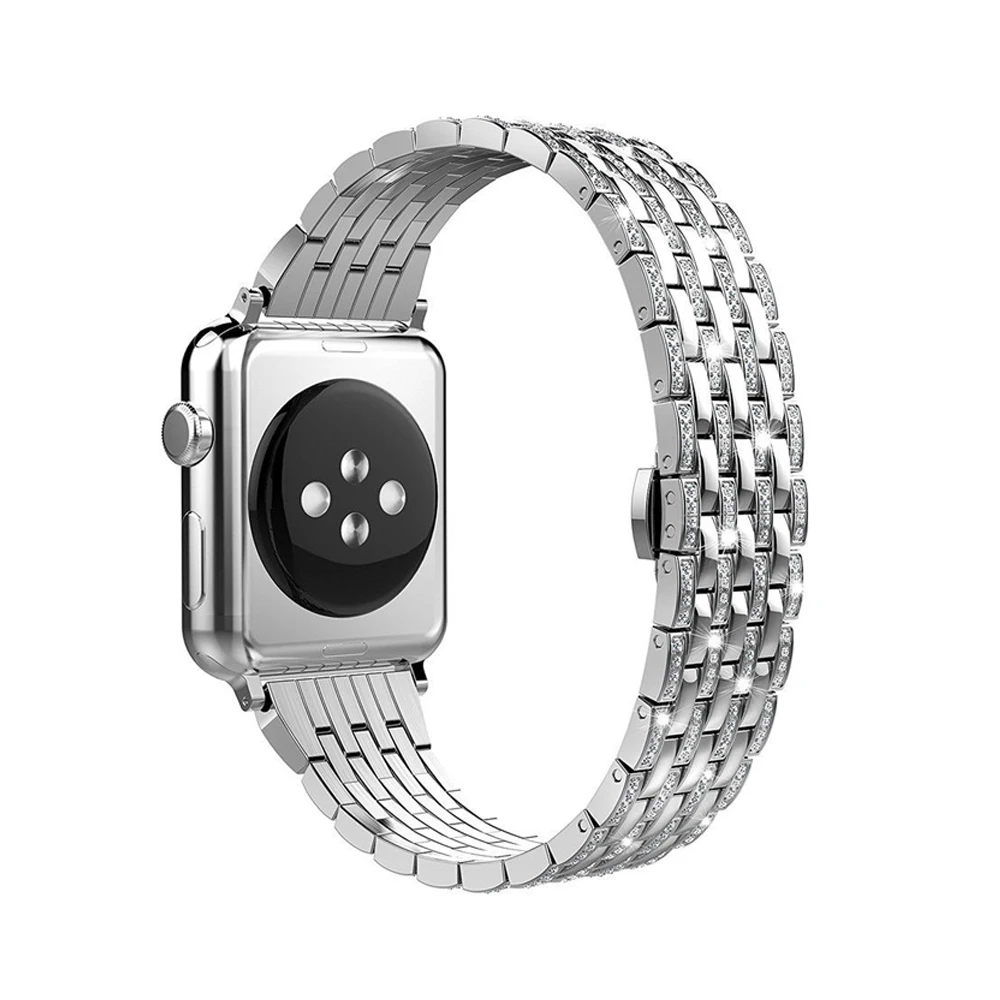 Роскошные часы из нержавеющей стали ремешок для apple watch 42 мм/38/44/40 мм iwatch 1/2/3/4 часов