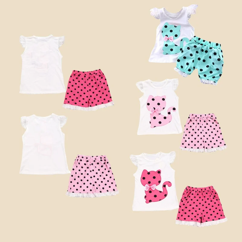 Модный комплект одежды для девочек рубашка с бантом и котом + штаны из 2 предметов