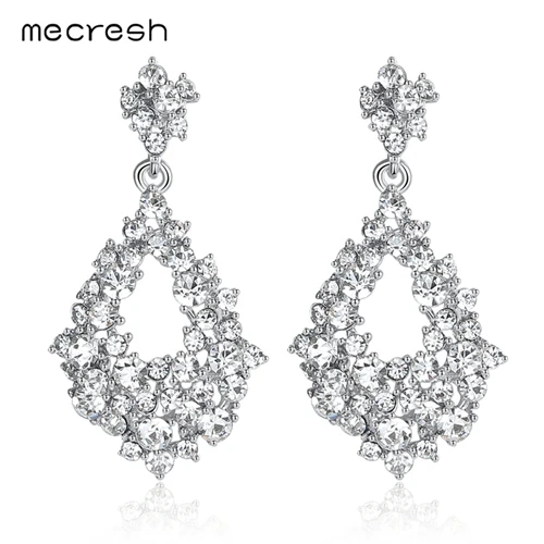 Silver Mecresh 7 цветов Кристальные массивные висячие серьги в форме капли воды для выпускного вечера, вечерние винтажные женские серьги в европейском стиле на Рождество MEH1142 - Окраска металла: Silver