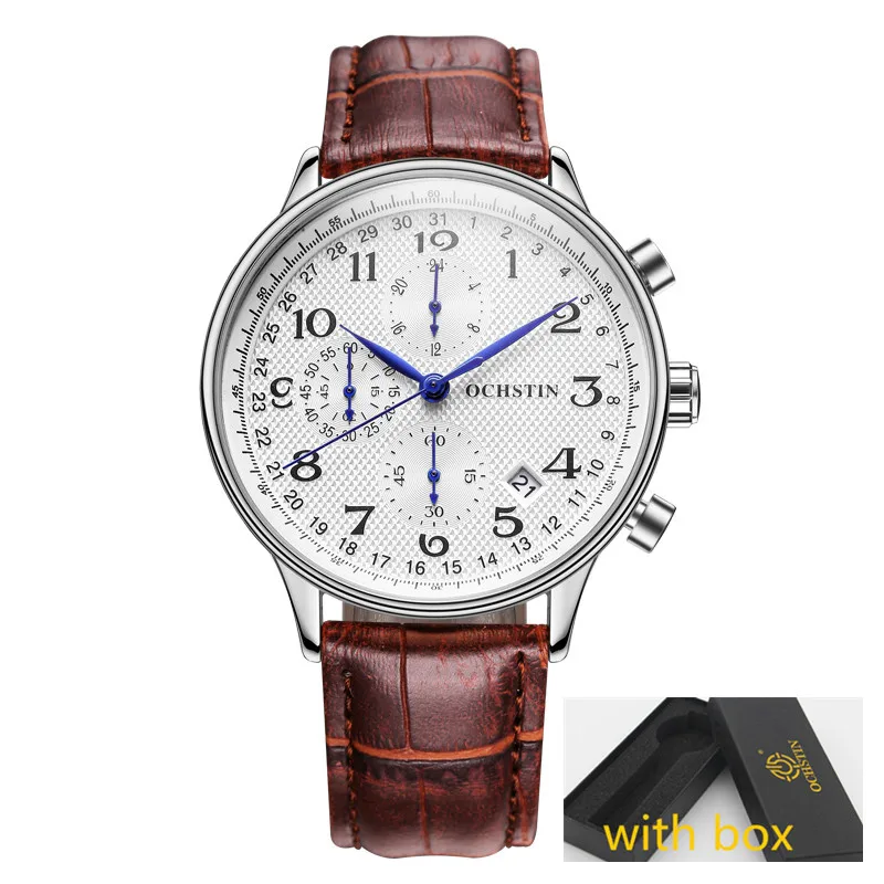 montre homme Роскошные Брендовые мужские часы спортивные часы мужские кварцевые часы-хронограф мужские наручные часы relojes hombre - Цвет: Silver White050C Box
