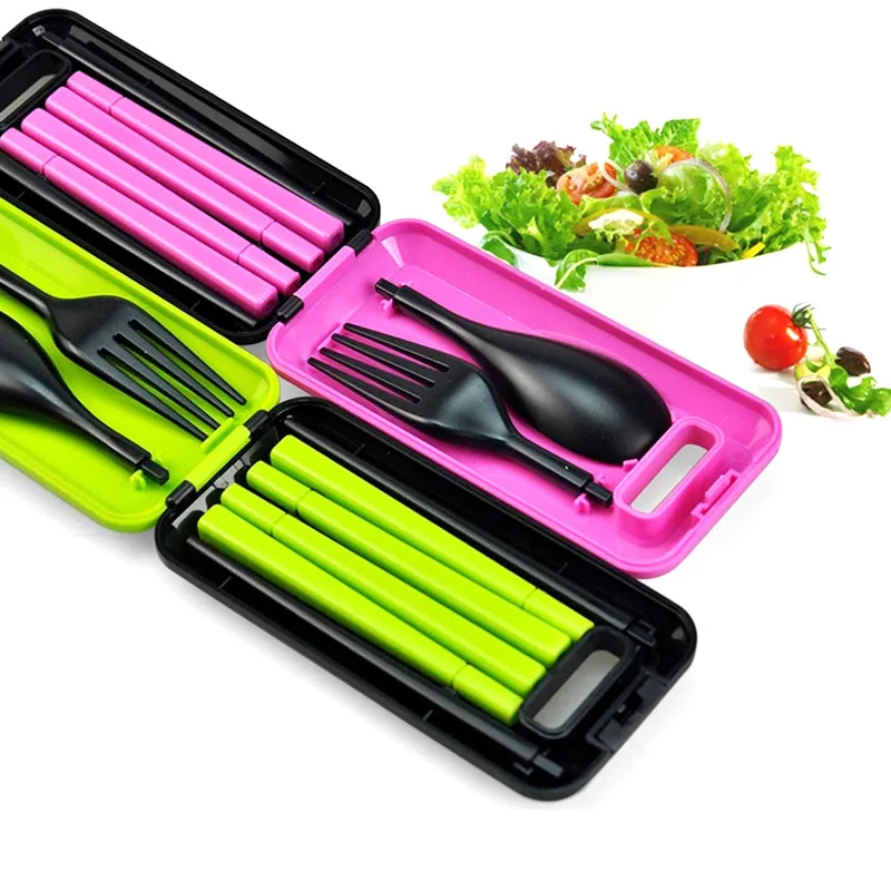 Foldable Pocket Tableware Set Cutlery Fork Chopsticks Kid Bento Lunch Box Outdoor Camping Picnic Dinnerware acampamento походный