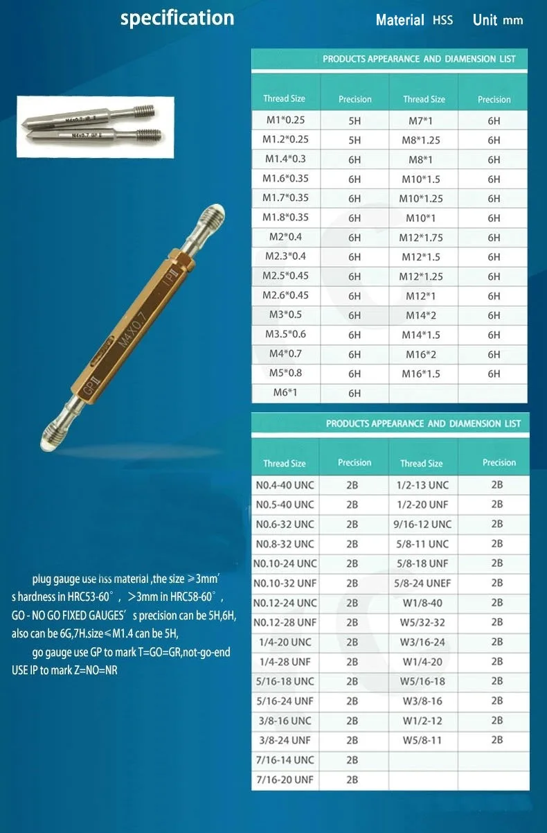 Измеритель резьбовой пробки GO/NO GO Gage UNC 5/16-18UNC NO.6-32UNC 2B 8-32UNC NO.4-40UNC HSS | Инструменты