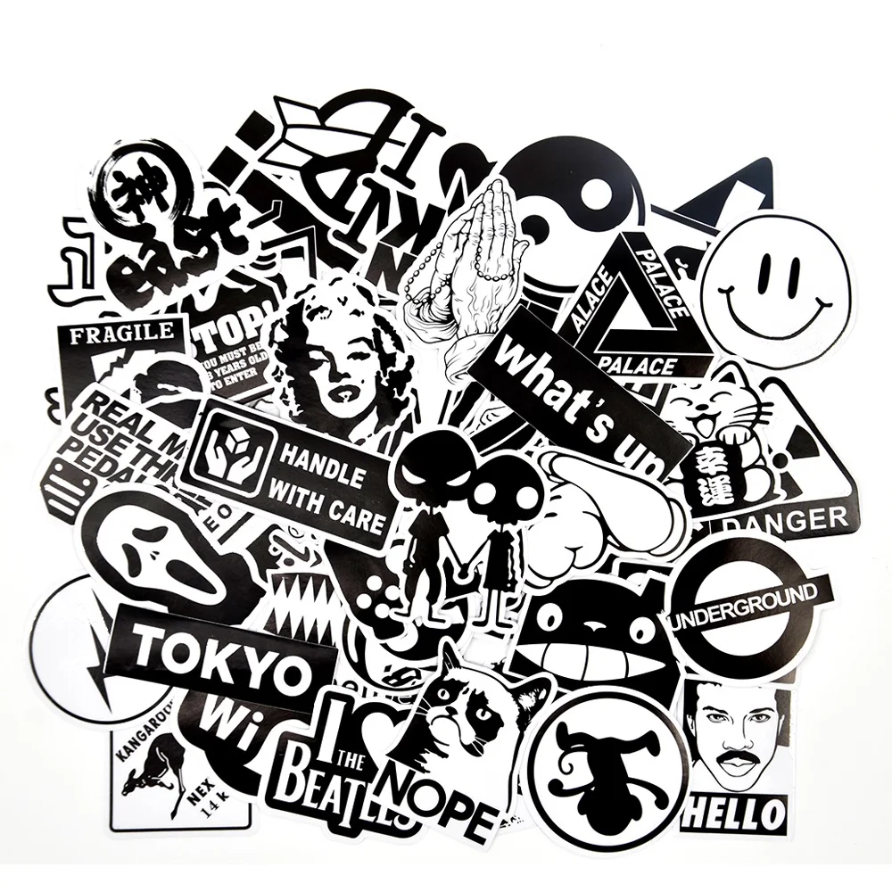 50 шт случайные черные и белые стильные Стикеры для ноутбука чемодана автомобиля
