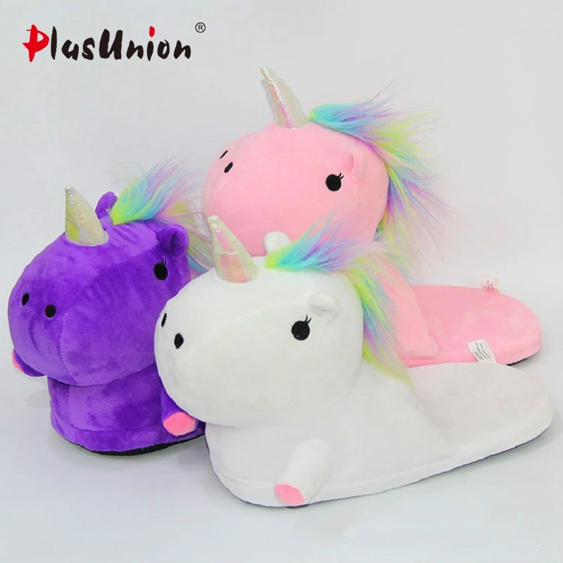 плюш стадо зима квартира в помещении единорог домашние тапочки пушистый слайды