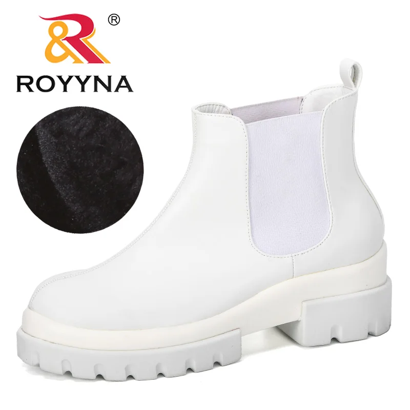 ROYYNA 2019 новые модные женские сапоги на толстом каблуке платформе из микрофибры