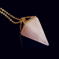 100 unique 1 pcs light yellow gold color natural rose pink quartz square pyramid necklace elegant women jewelry