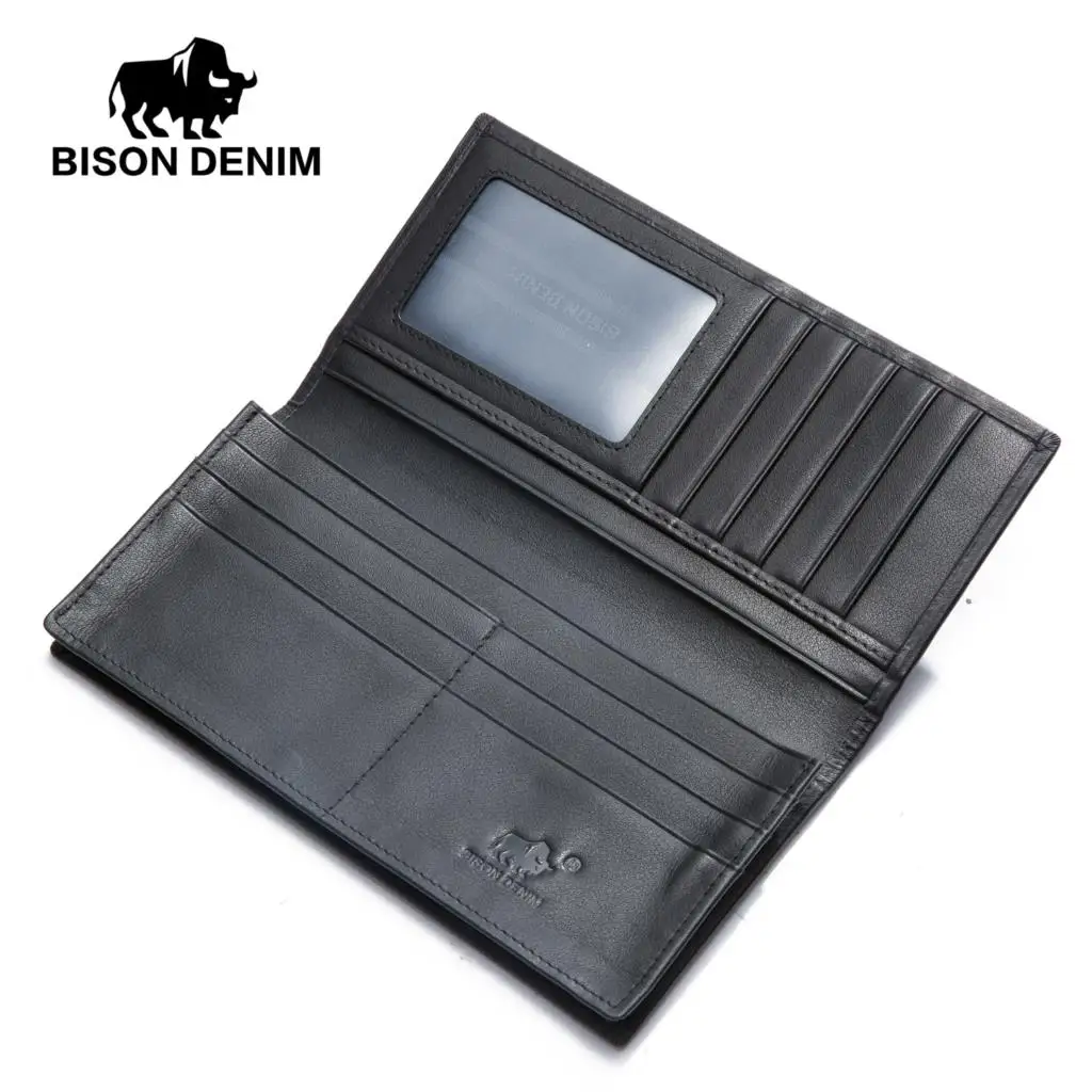 BISON DENIM длинный кошелек мужской деловой из натуральной кожи тонкий роскошный