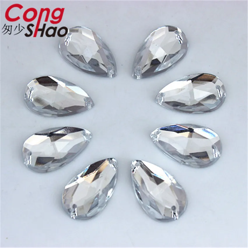 Cong shao 12*20/14*24/16*28 мм прозрачная капля груша камни Кристаллы акриловые стразы с плоским основанием Шитье 2 отверстия костюм "сделай сам" Кнопка CS603