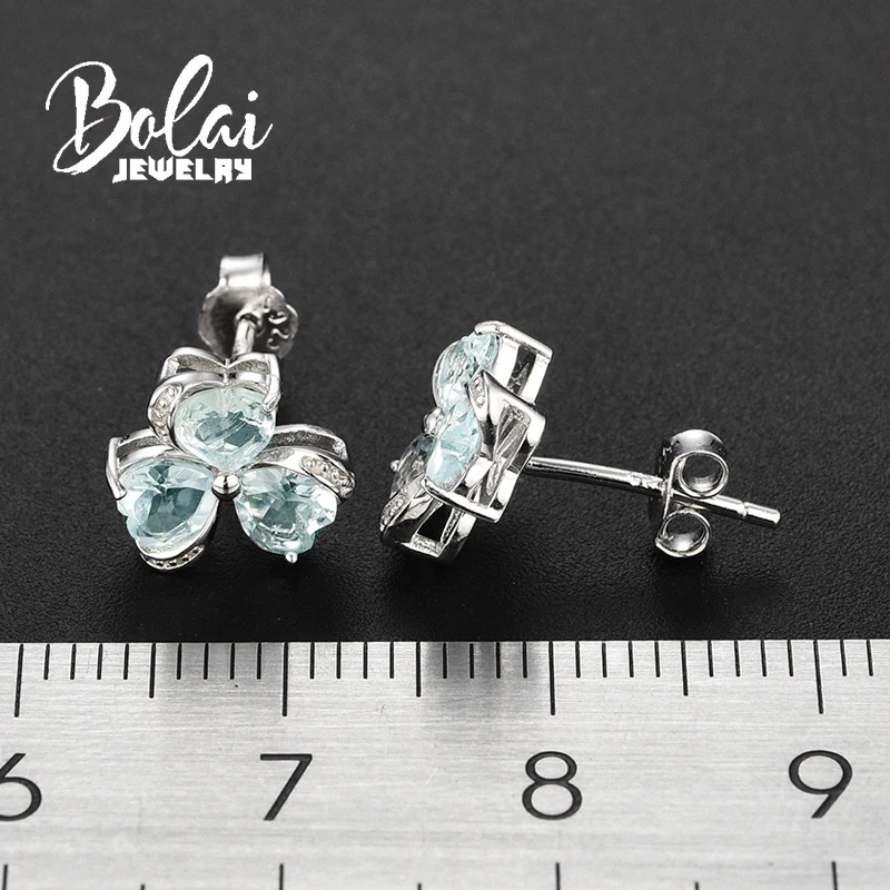 Bolaijewelry серьги в форме сердца с натуральным бразильским аквамарином драгоценные