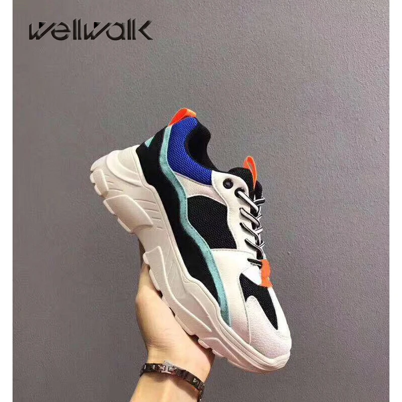 WELLWALK NUBUCK Dad Shoes For Women Mesh Breathable Lace-up Platform ladies dad sneaker with DMX walking | Спорт и развлечения