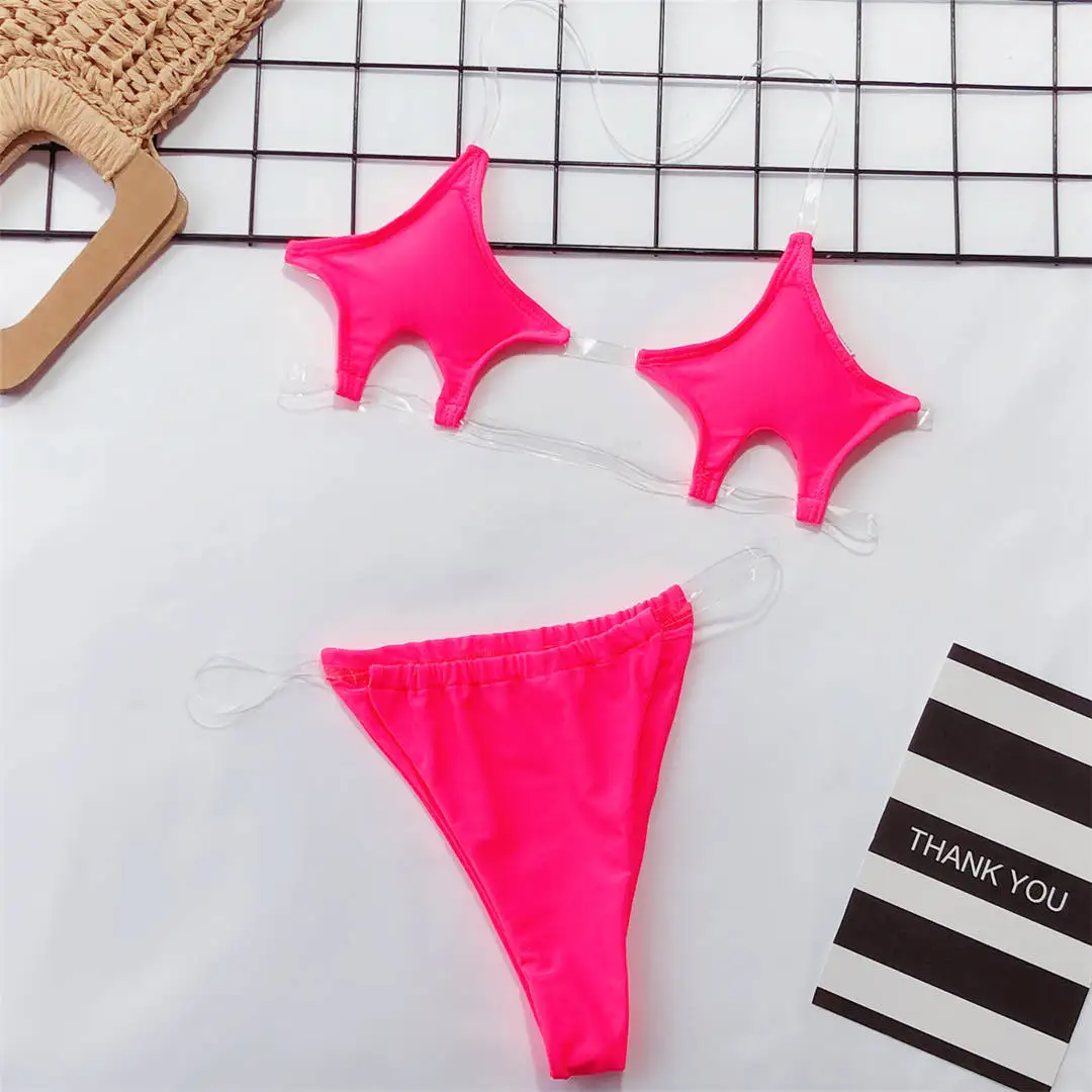 Hot Pink Сексуальное микро бикини со звездами, женская одежда для плавания, женский купальный костюм, комплект бикини из двух предметов, Бразильский купальный костюм V1577 - Цвет: Hot Pink