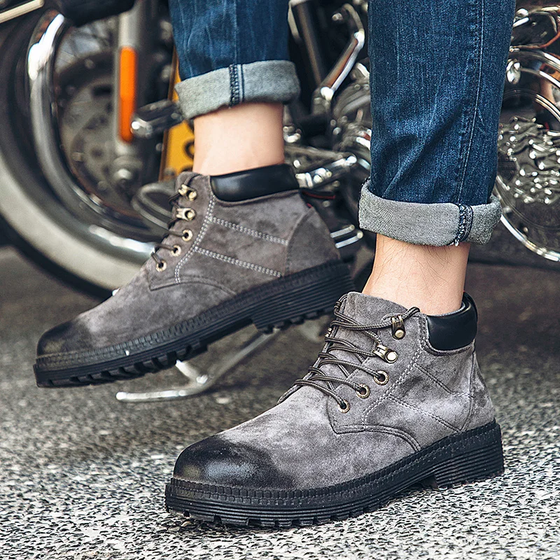 HEINRICH Leather Ankle Boots High Quality Mens Casual Lace-Up Comfortable Working Shoes Men Stivaletti Uomo Botte Homme | Обувь