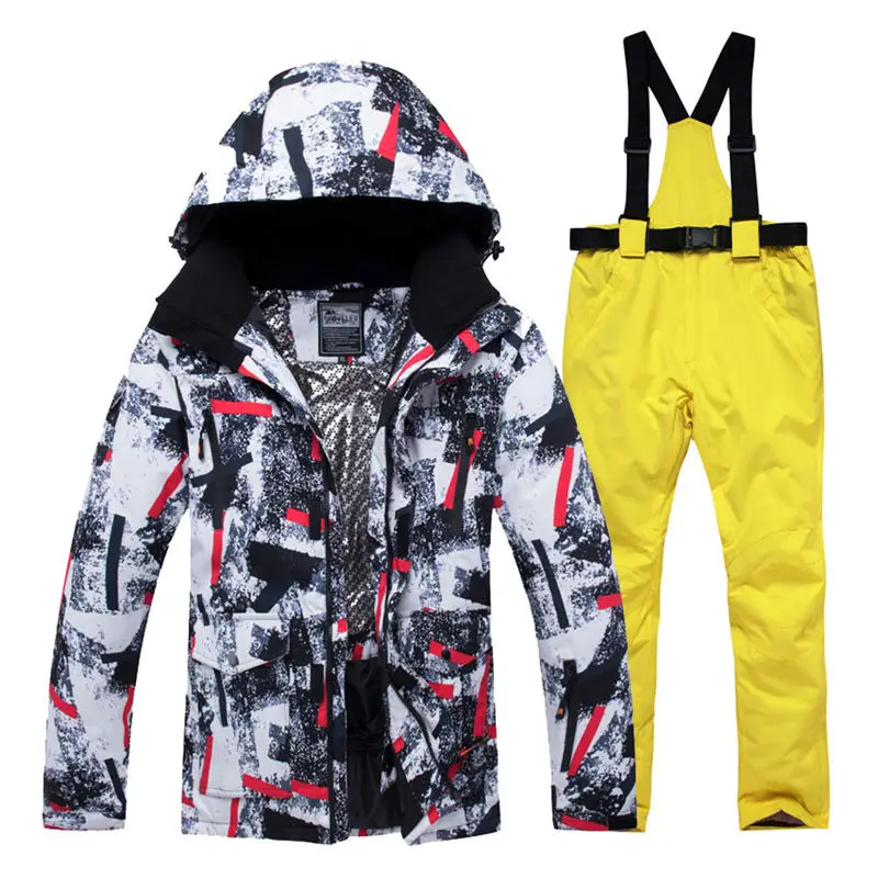 Pic Jacket and pant Куртка+ ремень брюки наборы для мужчин зимний костюм Спорт на открытом воздухе одежда Сноубординг наборы водонепроницаемый ветрозащитный зимний костюм Лыжная одежда - Цвет: Pic Jacket and pant