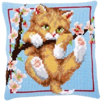 TH Cat 01 DIY Набор для рукоделия Подушка с вышивкой из акриловой пряжи Гобелен Холст Подушка спереди вышивка крестом наволочка - Цвет: Белый