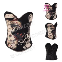 latex burlesque body shapewear corsage women lady black cotton pin up sexy corset top gothic overbust corpetes e espartilhos2014