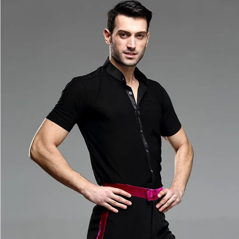 

Short Sleeve Button Mens Latin Shirts Dance Top Ballroom Dancewear Latin Dance Costumes Stage Clothing Ballroom Clothes D-0637